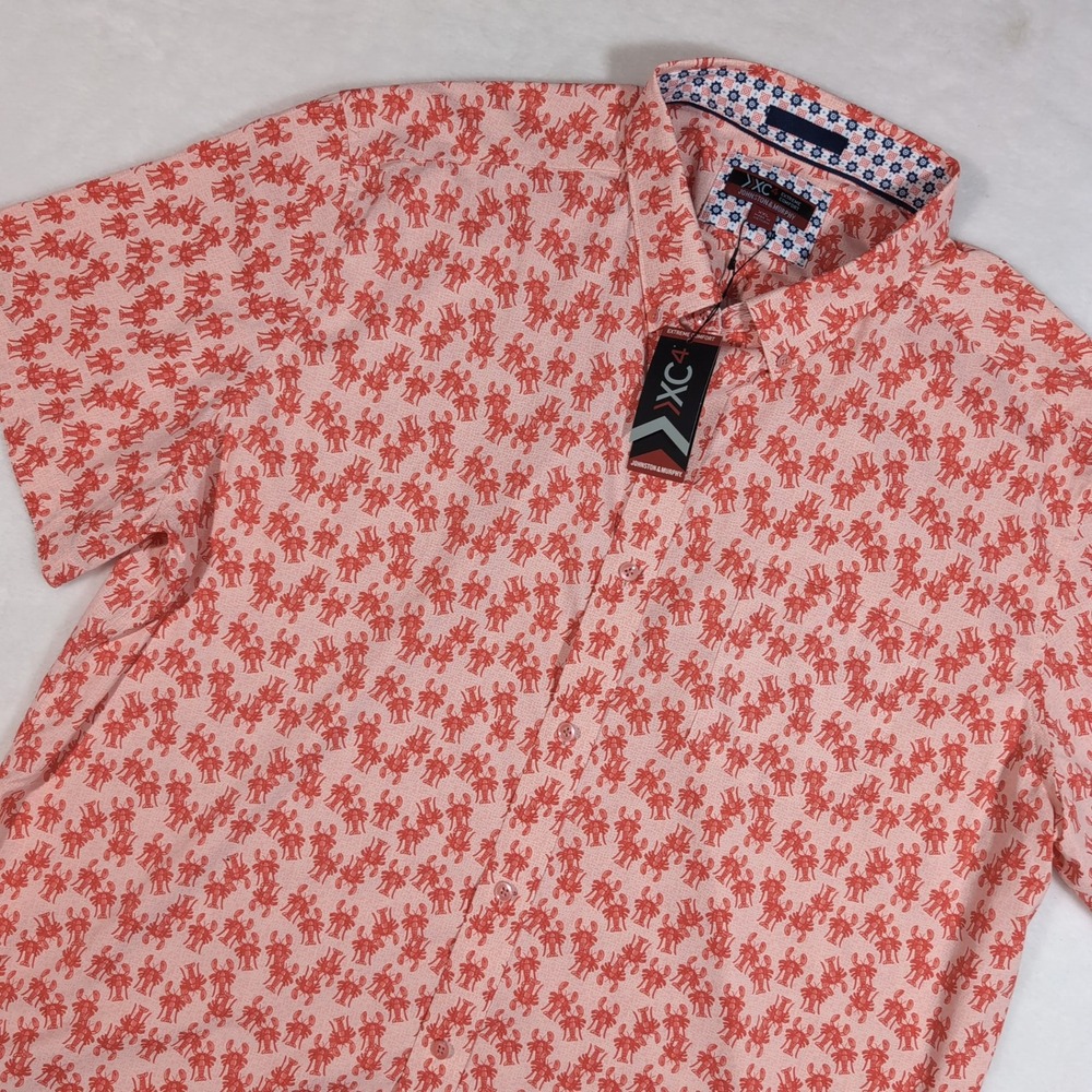 Johnston & Murphy XC4 Shirt Men XXL Lobster Print AOP Short Sleeve Coastal New
